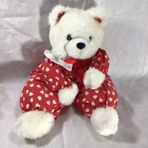 White Bear Valentine Sitting 14” Plush Paws Cloth Body Collar Heart Jump Suit